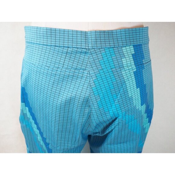 AKRIS Blue Geometric Windowpane Geometric Slim Leg Pants, Size 8 (US) 40 (FR) - Picture 5 of 12